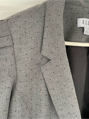 Elle gray w black polka dot one button jacket blazer size 14/16